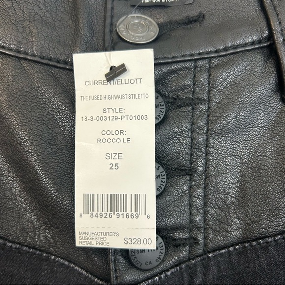 NWT Current/Elliot Fused High Waist Rocco Stiletto Black Faux Leather Jeans 25 - Picture 12 of 16